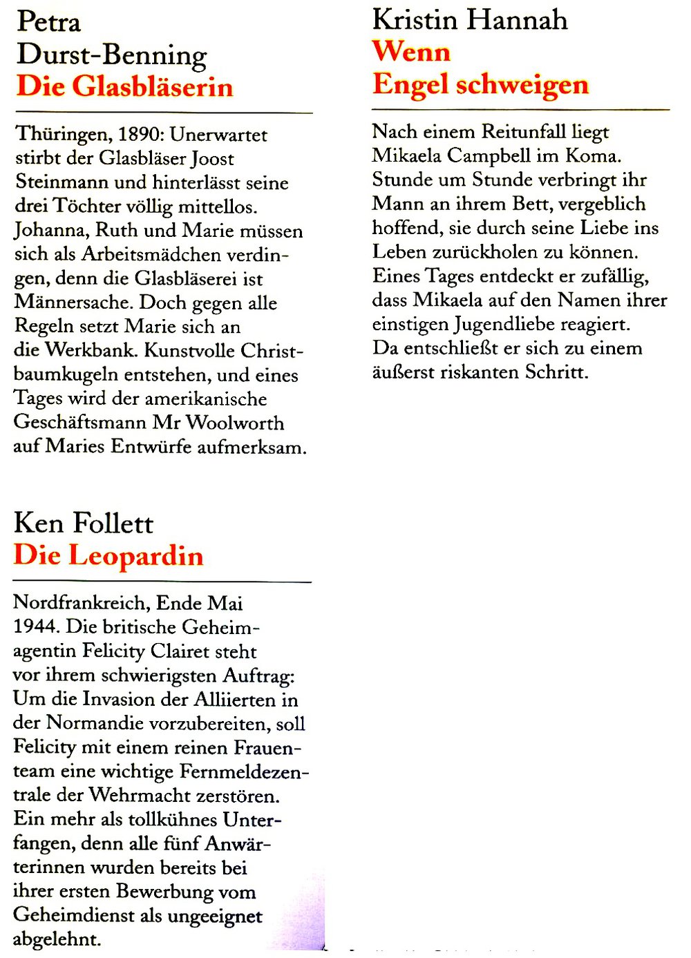 Reader`s Digest Auswahlbuch - Die Glasbläserin - Die Leopardin - Wenn Engel schweigen