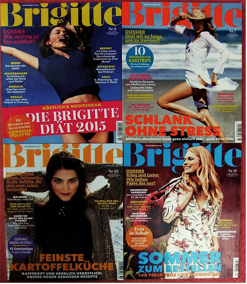 über 4,8 Kilo Brigitte-Zeitschriften - 13 Stck. von 2015 - Gut 2200 Seiten mit Mode - Porträts - Kultur - Wohnen usw.