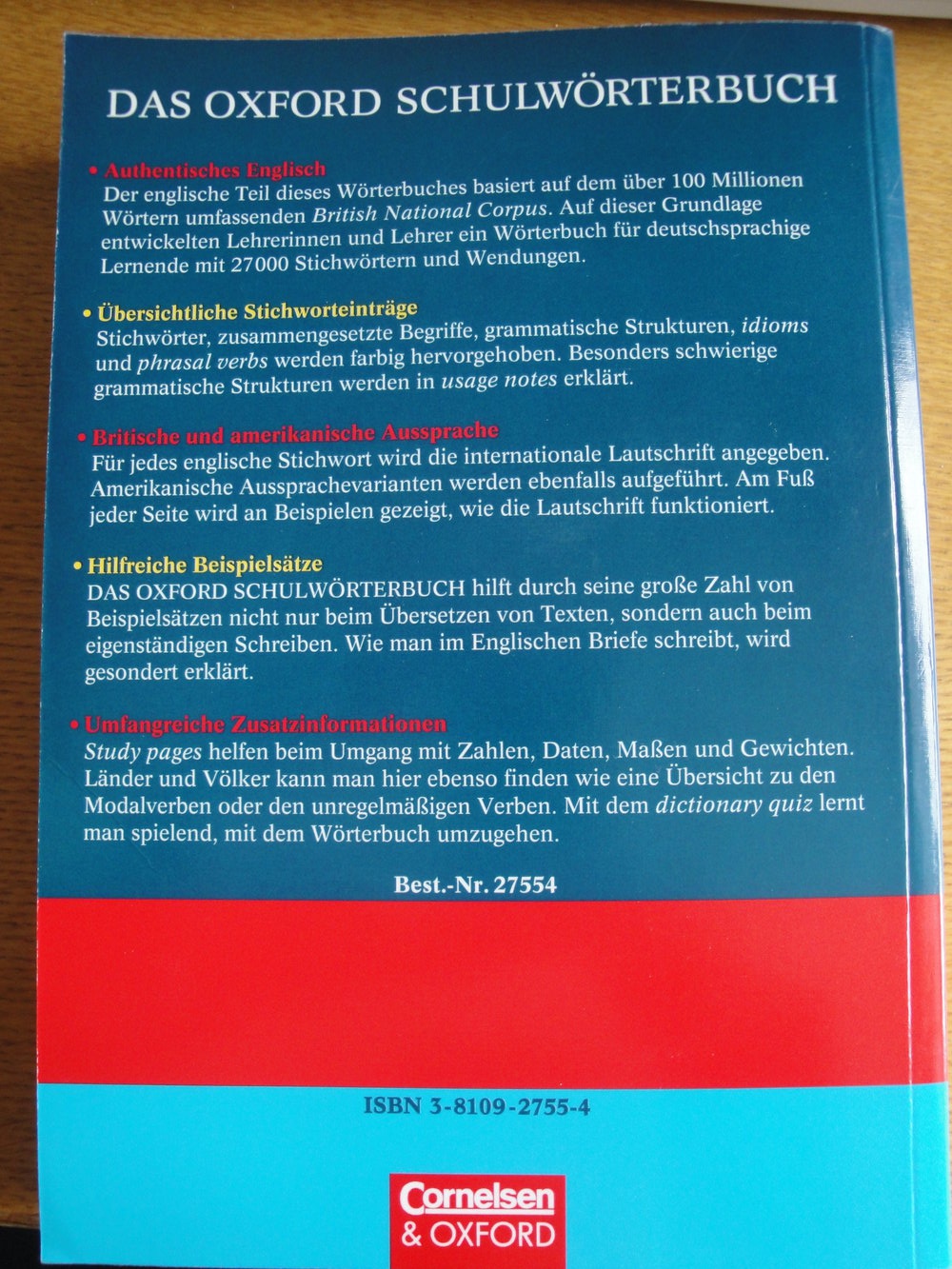 Das Oxford Schulwörterbuch Englisch ISBN 3-8109-2755-4