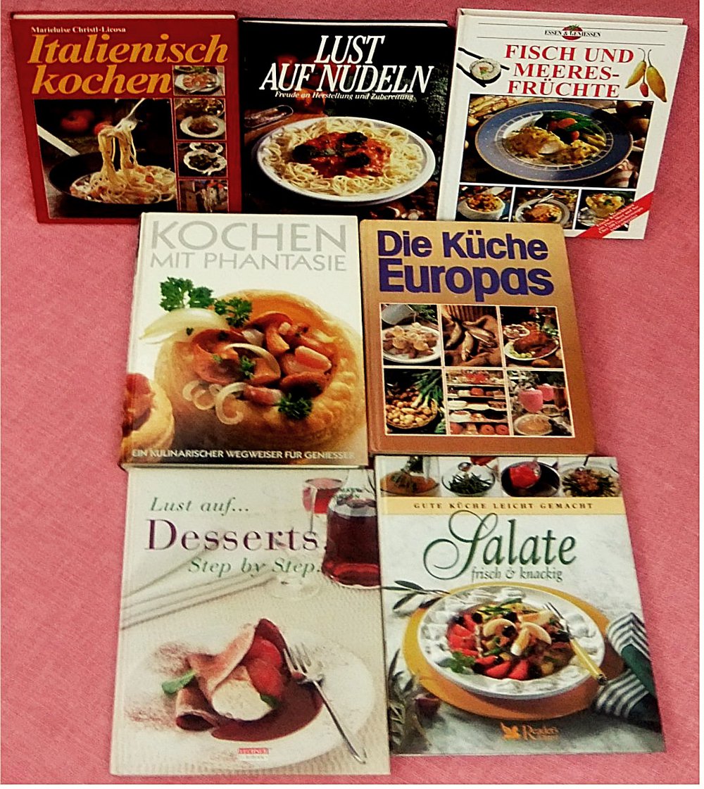 Ca. 5,6 Kilo Kochbücher - 7 Stck. im Großformat - Die Küche Europas - Salate - Desserts - Kochen mit Phantasie - Lust auf Nudeln