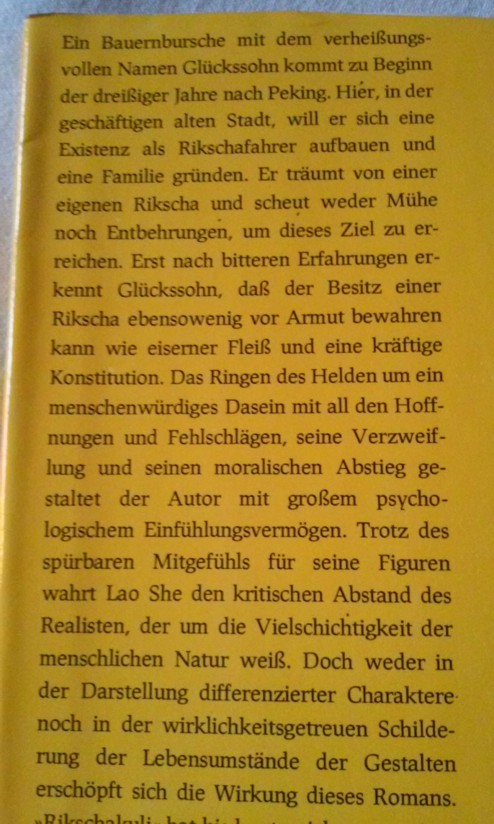 Lao She  Rikschakuli  Roman 1. Auflage 1982 Leineneinband u Schutzumschlag