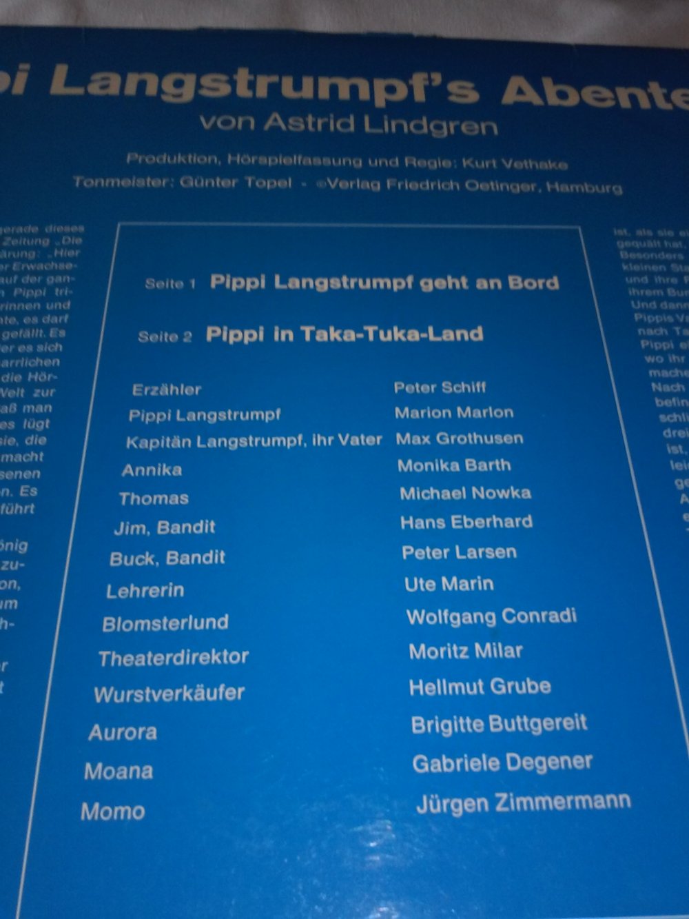 Astrid Lindgren: Pippi Langstrumpf´s Abenteuer LP Vinyl Hörspiel Von Kurt Vethake - retro