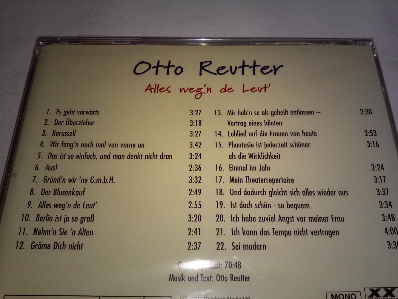 Neu! OVP! 2 Otto Reutter:-In 50 Jahren Ist Alles Vorbei / Alles weg'n de Leut