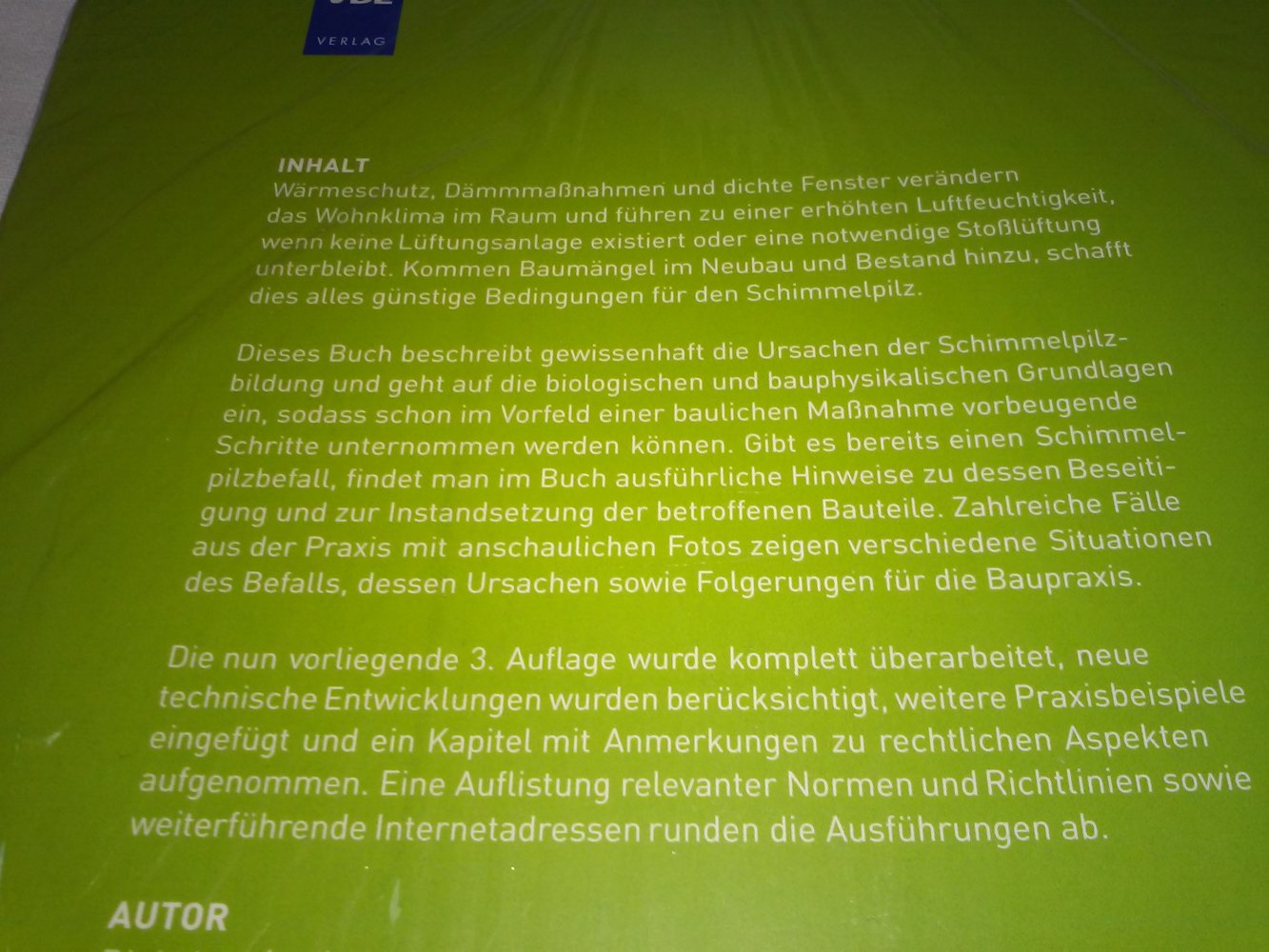 Neu!OVP!Schimmelpilz-bildungen: Bautechnische Maßnahmen zur Vorbeugung Instandsetzung