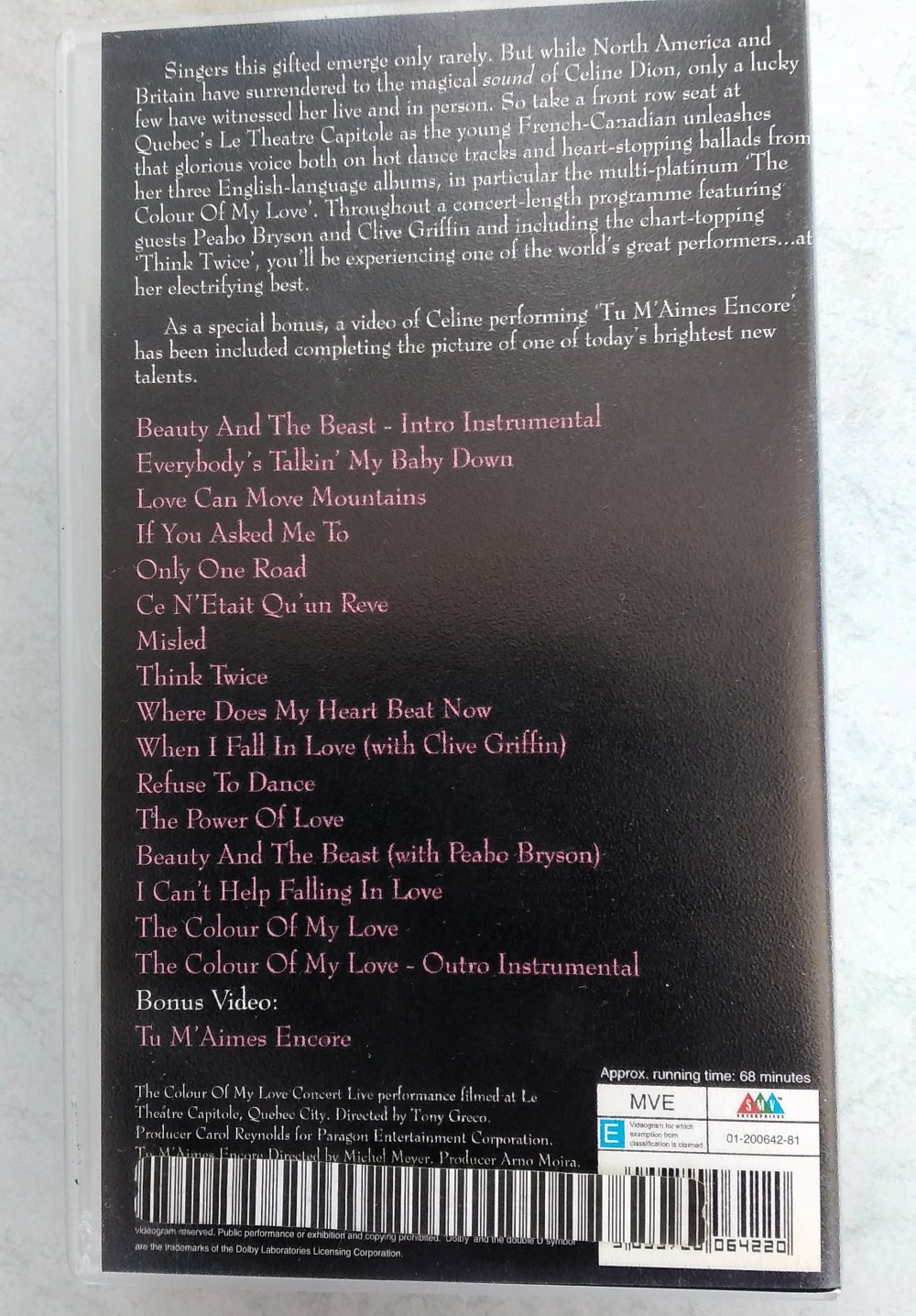 Céline Dion : The Colour Of My Love Concert  [VHS-Kassette]