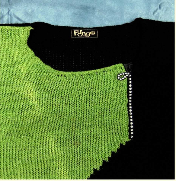 Strick-Pullover von Bingo - Mit oberem Glitzerreißverschluß - schwarz / grün - Größe 40 