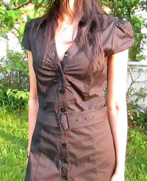 Blusenkleid schwarz / rote Nadelstreifen *Gothic* *Pinstripe* *Business* *Military*