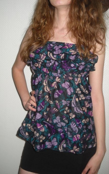 H&M Bandeau Top Tunika Bluse mit Schmetterlingen und Volant Neu 36 38 40 S M L