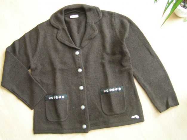 Landhaus Woll Strickjacke Jacke Trachten Gr. L 44/46 dunkelbraun Neu UVP 59,90€
