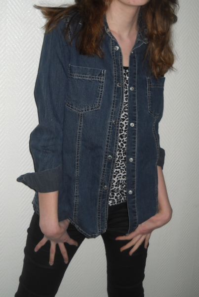 Esprit EDC Jeanshemd Langarm Bluse Hemd Jacke dunkel jeans blau XS S 34 36 Vintage Oversized