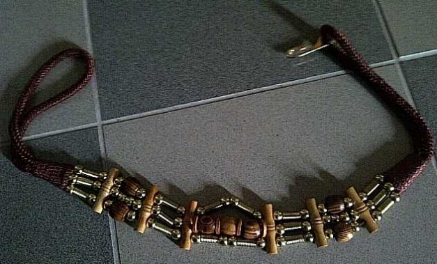 Hippie Stretch-Gürtel braun-gold Holzelemente