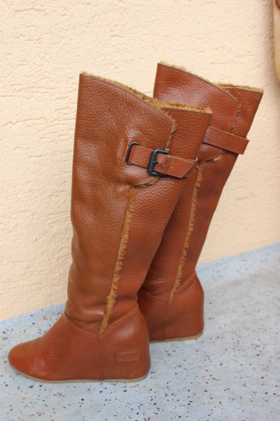 BRONX Wedges Stiefel Echt-Leder Keilabsatz cognac
