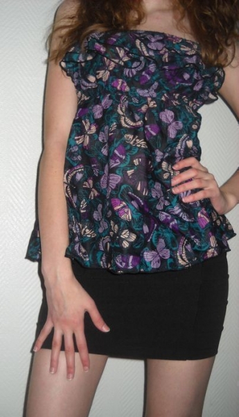 H&M Bandeau Top Tunika Bluse mit Schmetterlingen und Volant Neu 36 38 40 S M L