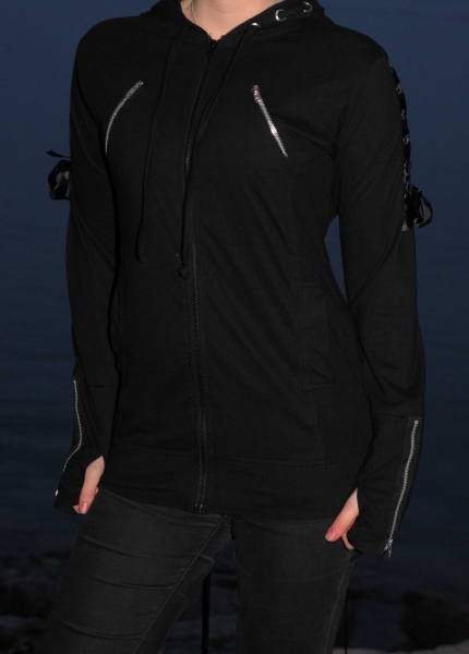 Gothic Kapuzenjacke mit Spitze und Schnürungen