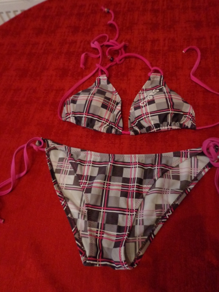 Bikini Set von Cygnus gr.S kariert braun-weiß-pink