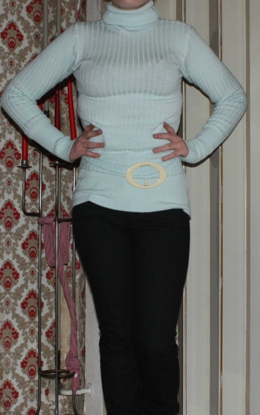 Rollkragen Pullover, Madonna, Türkis, hellblau, Gr. S