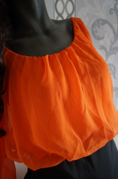 Luftige Oranges Bluse mit Reißverschluss M L 38 40