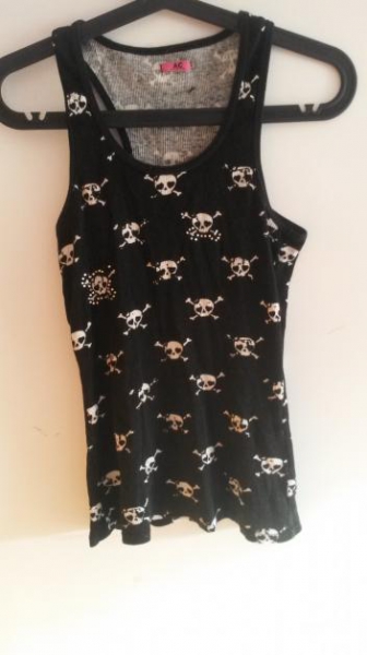 Totenkopf Tanktop mit Glitzersteinen