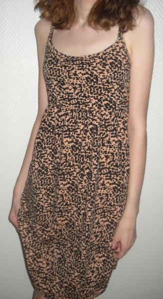 H&M Kleid Trägerkleid Hängerchen Leo Leopard Print Raffung Spaghetti Träger 36 38 40 S M L Neu