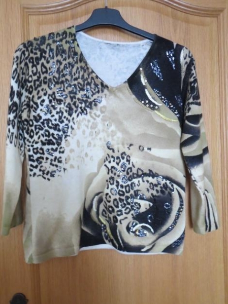 Pullover, Gr.40/M, schick, 3/4 Arm, oliv-schwarz