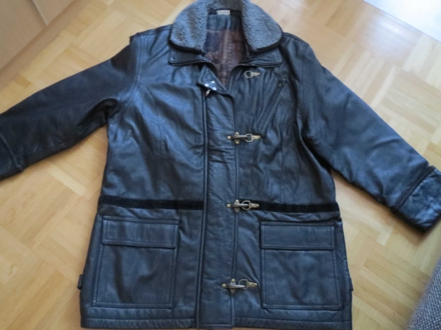 Jacke, Lederjacke, lang, Gr.42/M, schwarz