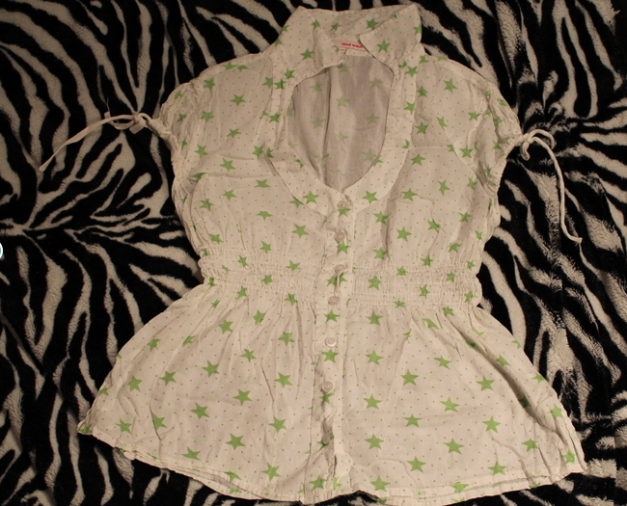 leichte Sommerbluse - green - star - Bluse tailliert neuwertig Gr. M / 38 #Rockabilly #Babydoll #sternchen / Tally Weijl