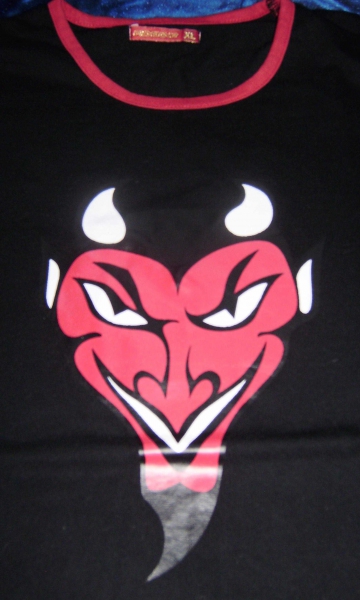 Freches T-Shirt von Fishbone, schwarz mit Teufel, ca. Gr.40