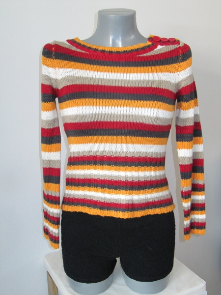 TOP COLOURBLOCKING STRICKPULLI BLIND DATE STREIFEN WIE NEU GESTREIFT GELB ROT WEISS BEIGE BRAUN