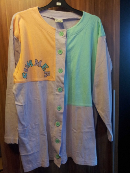 bunte, lange Sommerjacke aus den 90igern, mit großen Knöpfen Größe 40 