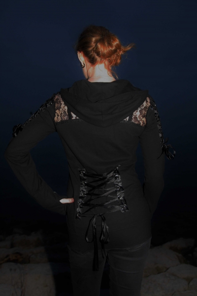 Gothic Kapuzenjacke mit Spitze und Schnürungen