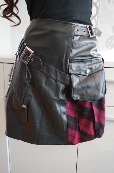Punk Rock Karo Leder Imitat S 36 evtl. M 38 Schnalle Totenkopf Kette Tasche Neu
