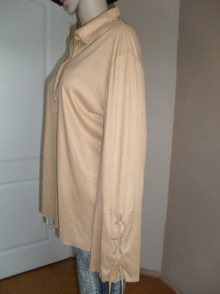 waschwildleder langarm Bluse/ Shirt beige Gr 40