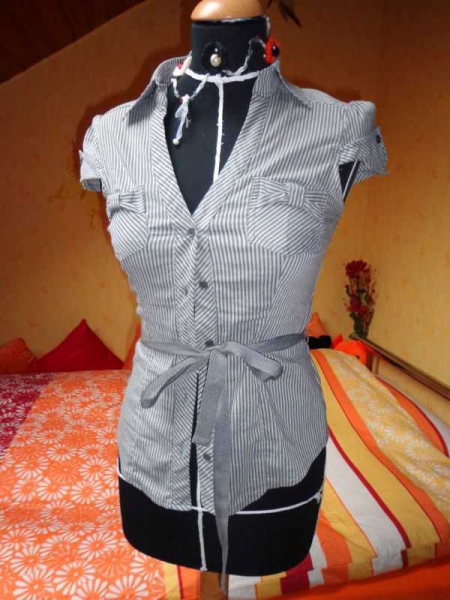 Pin Up Streifen-Bluse tailliert Schleife