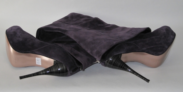 Sexy High Heels Wildleder Overknee Stiefel mit Plateau, violett, Gr. 43