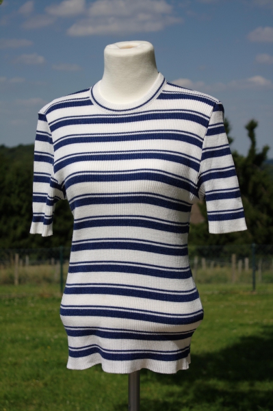 T-Shirt vintage 70er Cristall Brillant eng blau weiss gestreift 