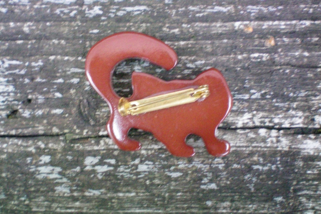  Vintage 70er Brosche Katze braun