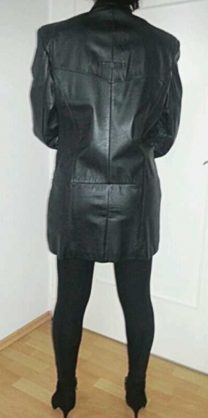 Vintage schwarzer Echtleder Blazer/halblanger Ledermantel mit goldfarbenen Knöpfen Gr. 38/S