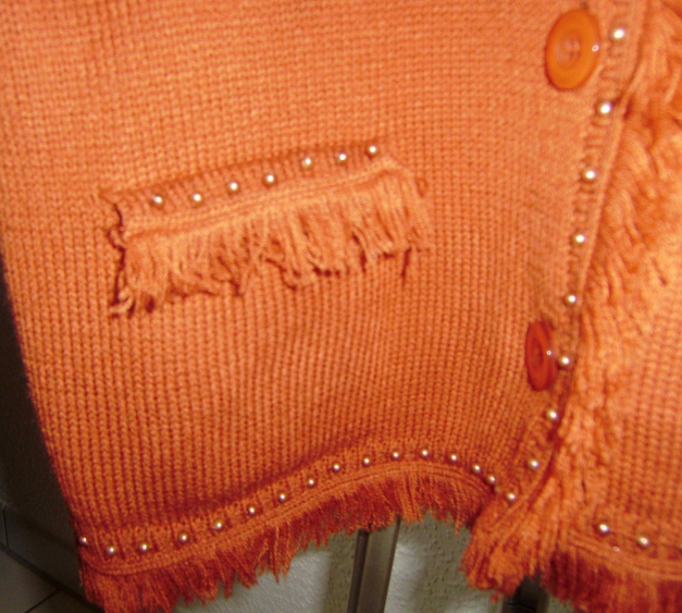 Ausgefallene Fransen-Strickjacke Cardigan Gr. 40 in kupfer von Maria Bellesi