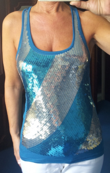 Sexy Top  Pailletten Partytop  Silber Blau 36 / 38
