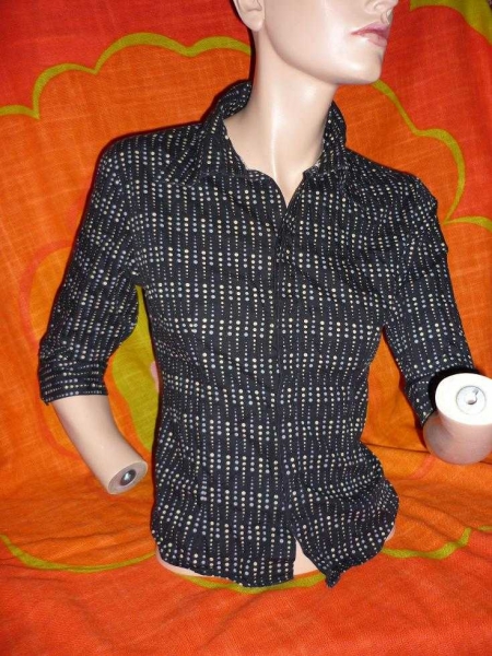 Hemd mit 3/4 Ärmel * 34 36 38 * Thailand * bluse schwarz dots punkte retro