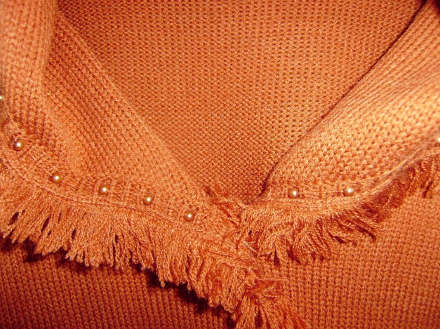 Ausgefallene Fransen-Strickjacke Cardigan Gr. 40 in kupfer von Maria Bellesi