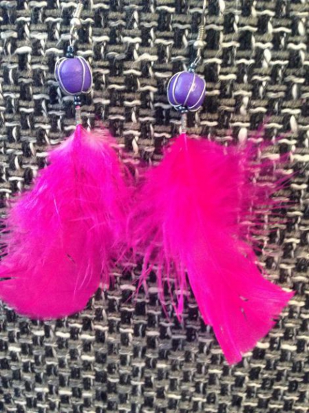 Ohrringe DIY Ohrhänger Fischhacken Federn Pink
