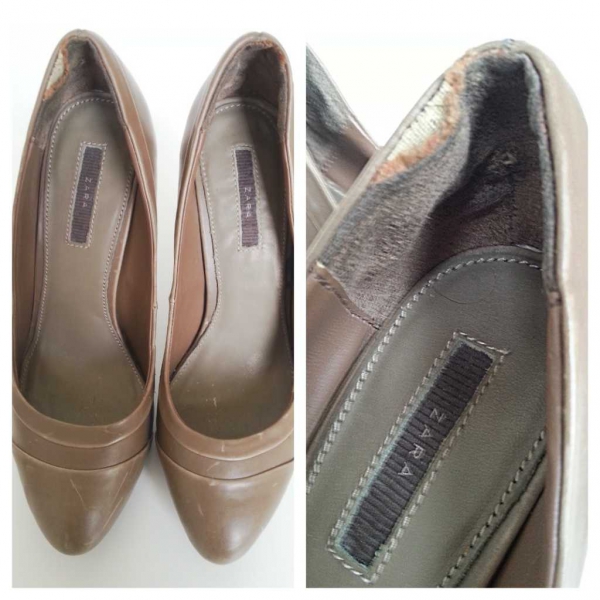 Zara taupe-/grau-/beigefarbene Highheels/Pumps aus Kunstleder Gr. 37