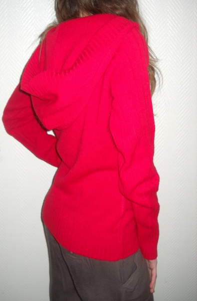 Only Pullover Pulli Vintage rot V-Ausschnitt 34 S 36 38 40 M L Oversized Zopfmuster Granny