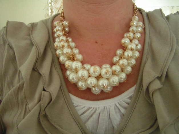 Elegante große Statement Blogger Perlen Kette Perlenkette Collier Gold