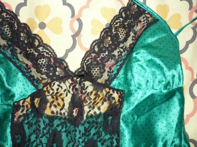 Negligee Unterhemd Gr.38 grün mit Punkten dot * Pin Up 50er Rockabilly sexy Babydoll