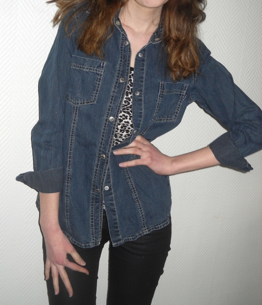 Esprit EDC Jeanshemd Langarm Bluse Hemd Jacke dunkel jeans blau XS S 34 36 Vintage Oversized