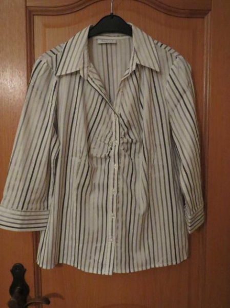 Bluse, Gr.42/M, gestreift, weiß-silber