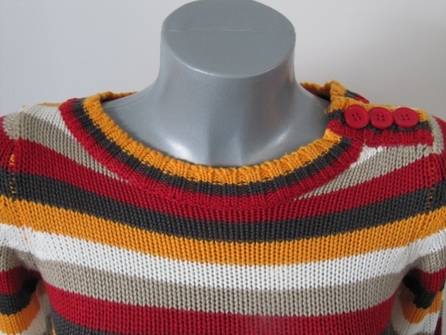 TOP COLOURBLOCKING STRICKPULLI BLIND DATE STREIFEN WIE NEU GESTREIFT GELB ROT WEISS BEIGE BRAUN