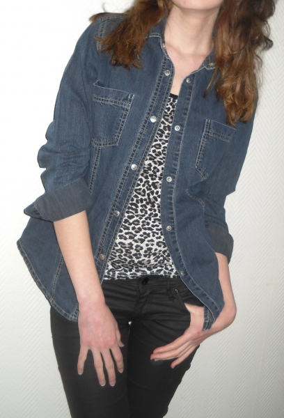 Esprit EDC Jeanshemd Langarm Bluse Hemd Jacke dunkel jeans blau XS S 34 36 Vintage Oversized